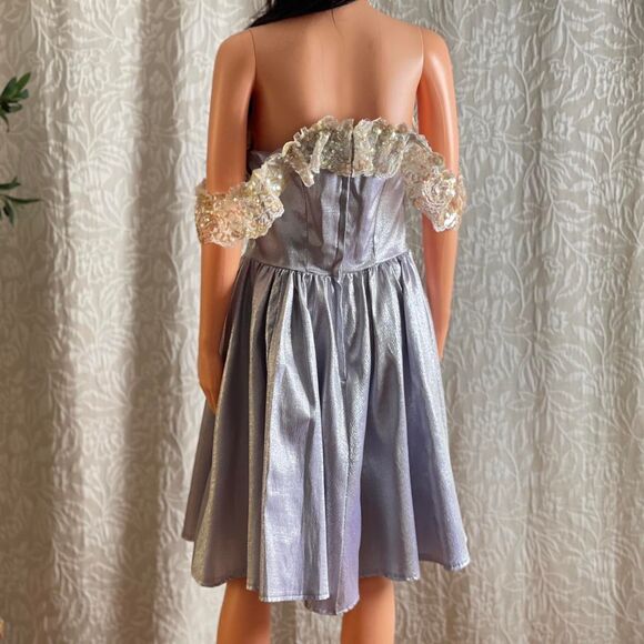 NWT Deadstock Vintage 90s Recollections Purple Metallic Lace Saloon Dress Size M - Picture 4 of 8